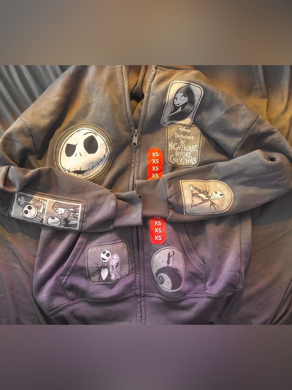 Disney The Nightmare Before Christmas Gray Patchwork Kids Zip Hoodie